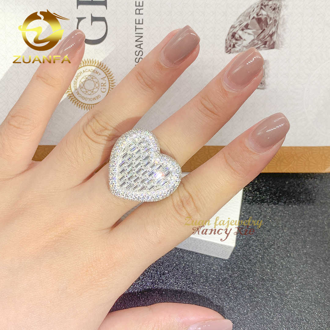 Pass diamond tester new arrivals bling heart design s925 sterling silver vvs moissanite diamond iced out mens rings