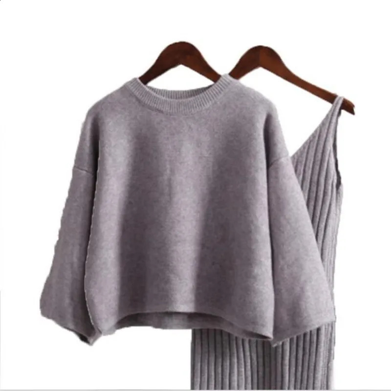 Loose sweater set for womens fashion two-piece skiing spring/summer solid color student pulley 240918