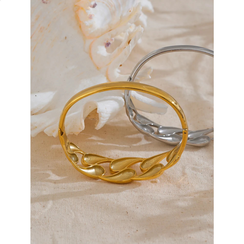 Yhpup 64mm Trendy Style Stainless Steel Water Drop Hollow Statement Bracelet Bangle Women Distinctive Texture Fashion Jewelry 240914