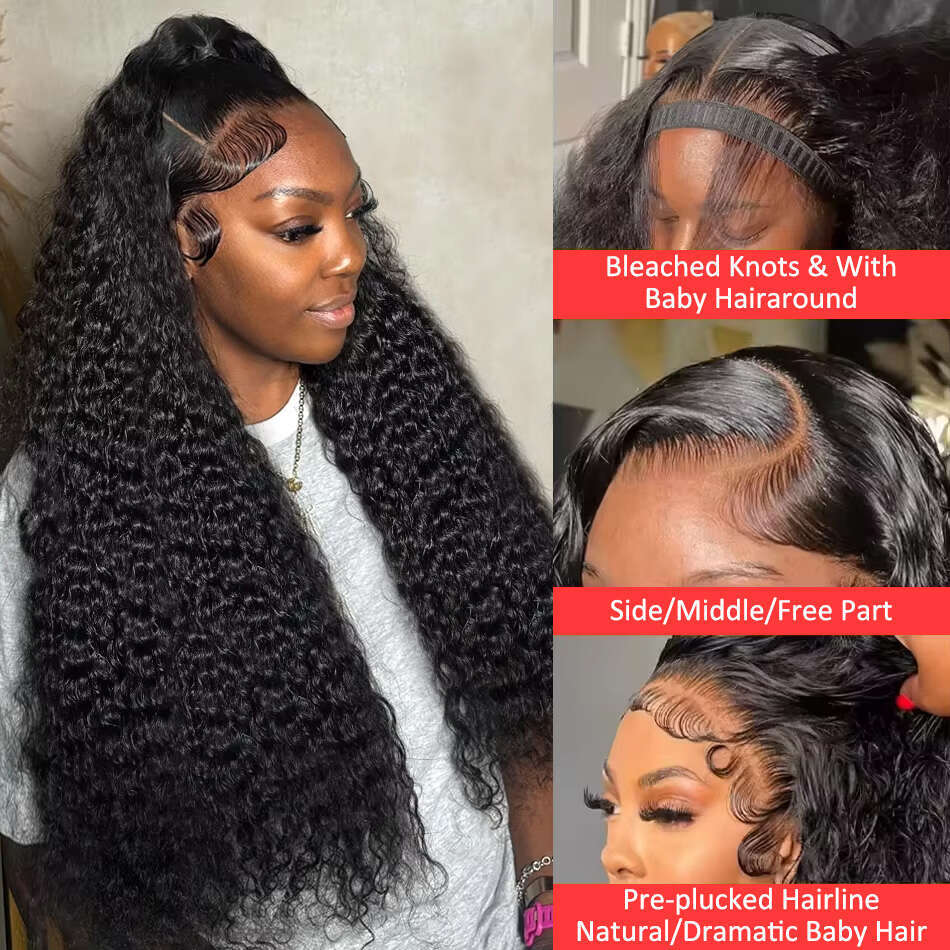 250 Density Deep 13X6 Transparent Front Human Hair Wig Brazilian Water Wave Curly 13X4 Lace Frontal Wigs For Women