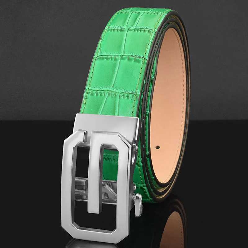 Belts High quality automatic buckle mens gold buckle fashionable waist belt made of genuine leather black denim leather cintos masculinos green J24091
