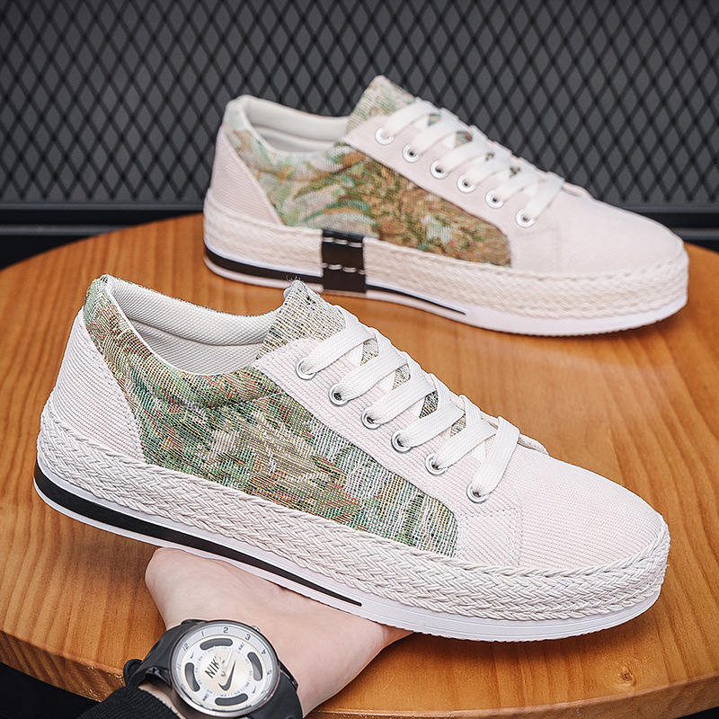Breathable Canvas Men's Casual Shoes: Trendy 2024 Soft Sole Chinese Fashion Comfort f664