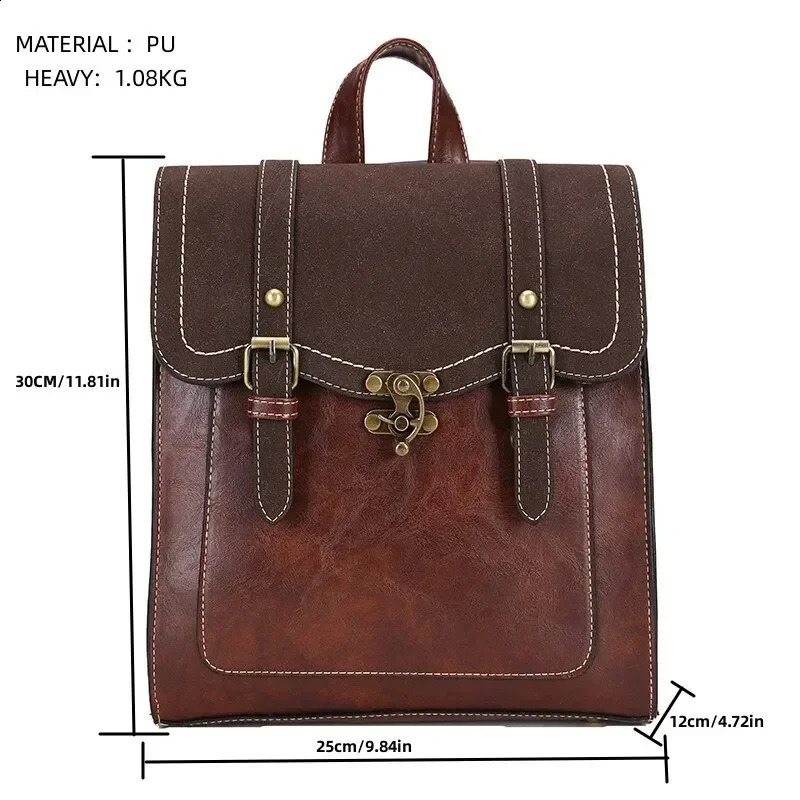 College Retro Leather Multi functional Integrated High School Student Girl Backpack Mochilas Para Mujer 240918