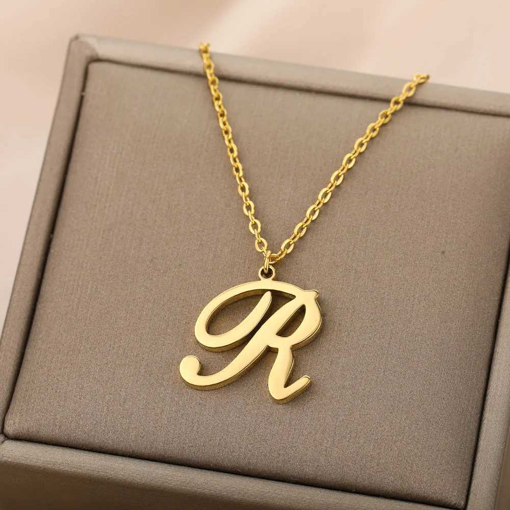 Artistic Cursive Initials Womens Letter Necklace Gold Plated Chain Necklace Charm Necklace Stainless Steel Jewelry W250318