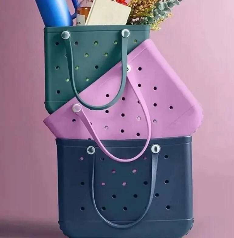 Eva Bogg Bag Summer Hole Tote Bag Large Shopping Fashion Plastic Basket Women's Storage Washable Beach Silicone Swamp Eco Jelly Candy Fashion Bag