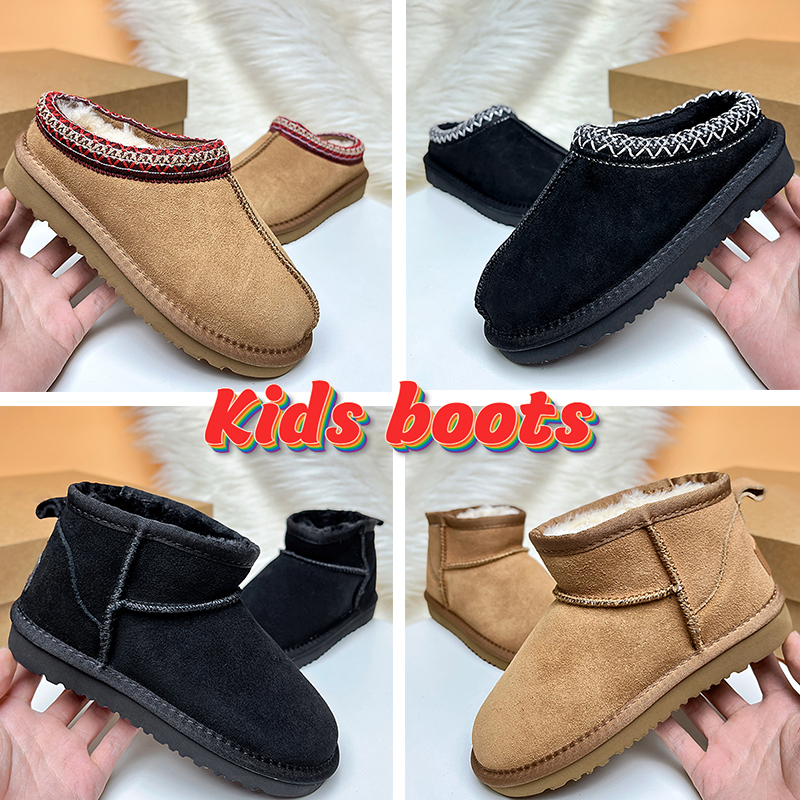 Kids Tasman Slippers Kid Childs Chestnut Fur Slides Sheepskin Classic Ultra Mini Australia Boots Winter Child Slip-on Shoes Suede Upper Wool Fall Booties EUR 25-34