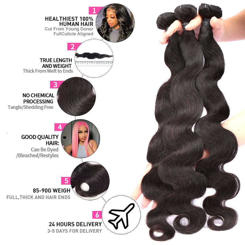 Sophianna 30 Inch Body Wave Bundles Wigs 100% Brazilian Virgin Remy Human Hair Natural Black For Women