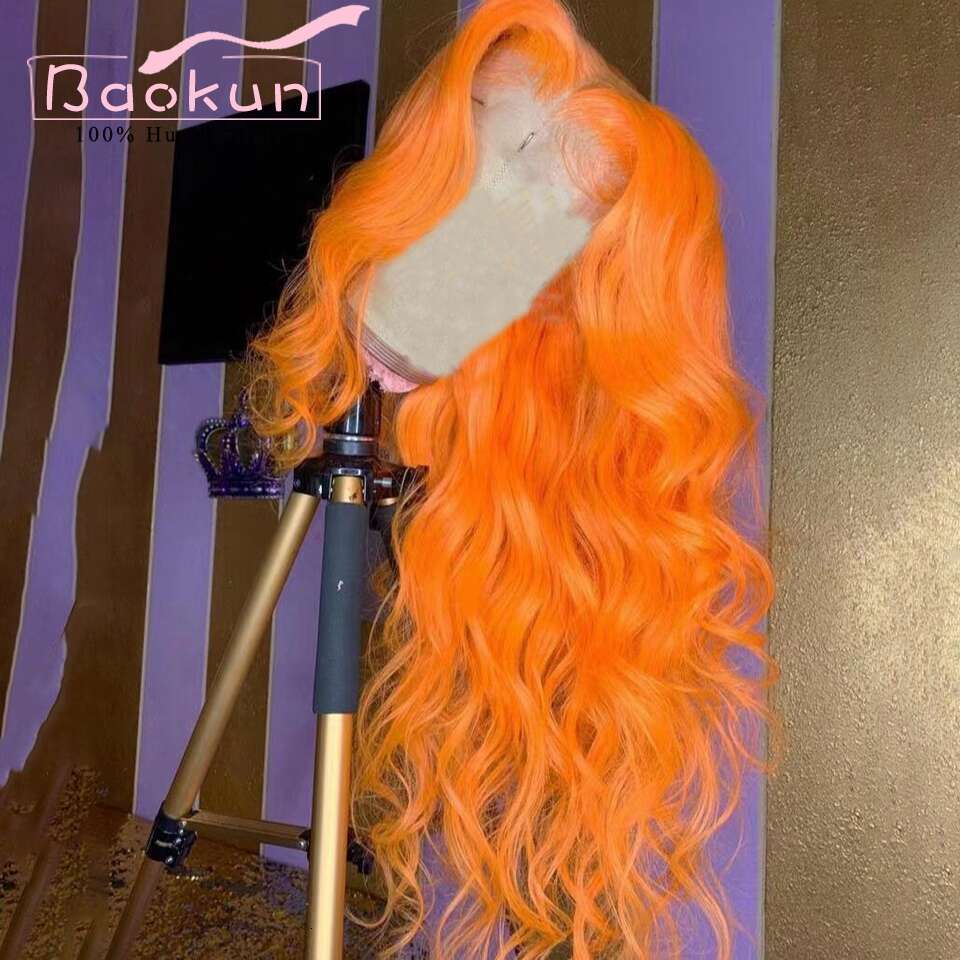 Pre Plucked 13X4 Orange Front Human Hair Colored Loose Wave 13X6 HD Frontal Wig Transparent Lace Wigs For Women