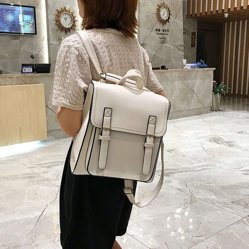 Retro backpack womens Pu leather bag fashion school girl highquality casual shoulder Sac A Dos 240913