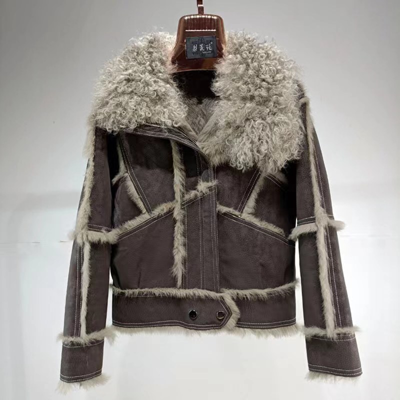 2024 Autumn Short Style Women Sheepskin Jacket Tanned Suede With 100%Natural Rabbit Ing Fashion Fur Coat