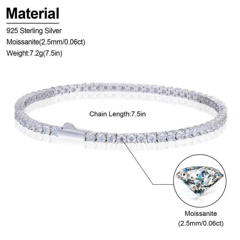 Factory Price Lab Diamond 2mm 2.5mm Tennis Chain 925 Silver Vvs Moissanite Hip Hop Iced Out Tennis Bracelet