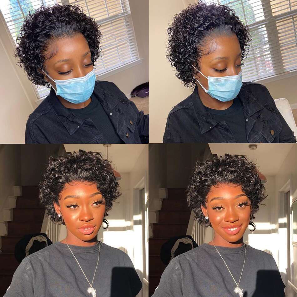 Curly E Cut Transparent Wigs Short Bob 13X1 Lace Wig Prepluck Brazilia Human Hair For Women Cheap