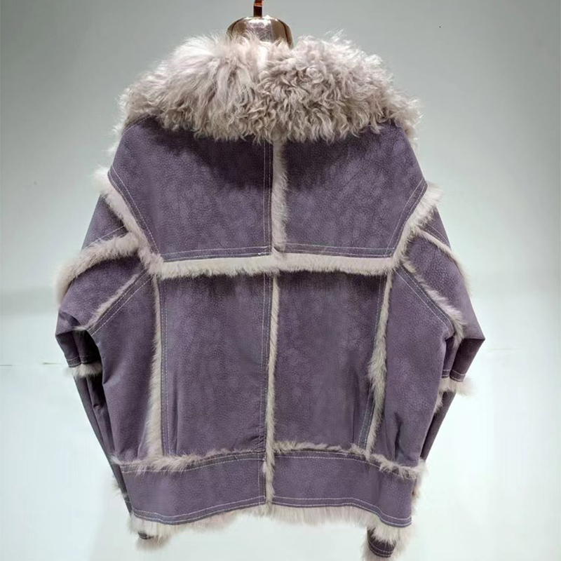 2024 Autumn Short Style Women Sheepskin Jacket Tanned Suede With 100%Natural Rabbit Ing Fashion Fur Coat