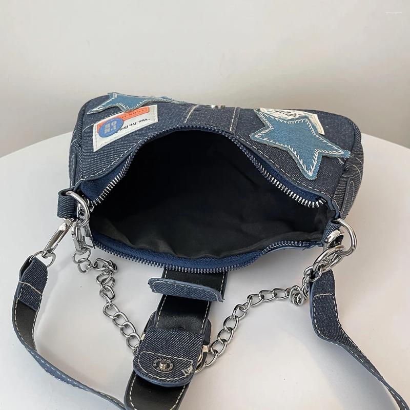 2025 NEW Totes Women Fashion Shoulder Bag Stars Pattern Denim Chain Underarm Adjustable Strap Vintage Handbag Girls Outdoor Daily zhanyishengli