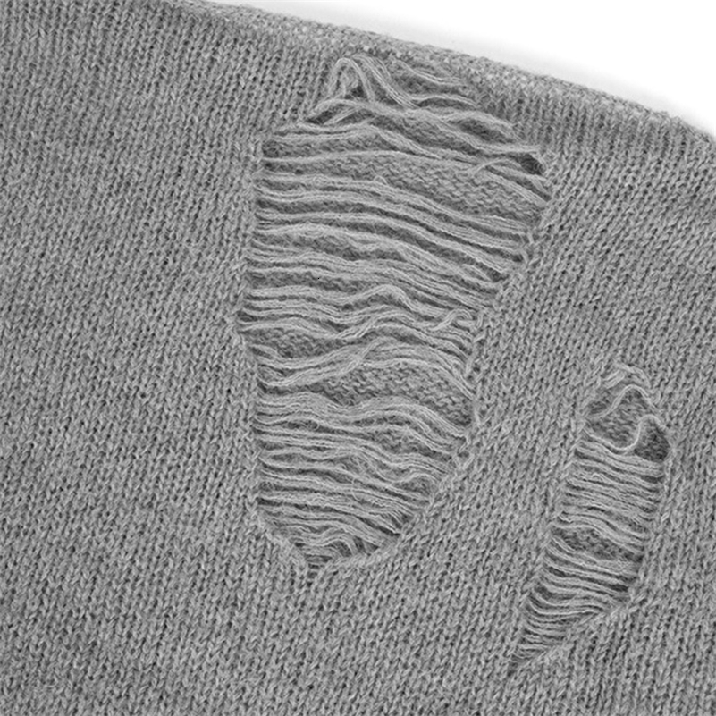 Womens Summer Ripped Knit Top Loose Drop Shoulder Long Sleeve Pullover Sweater 240911