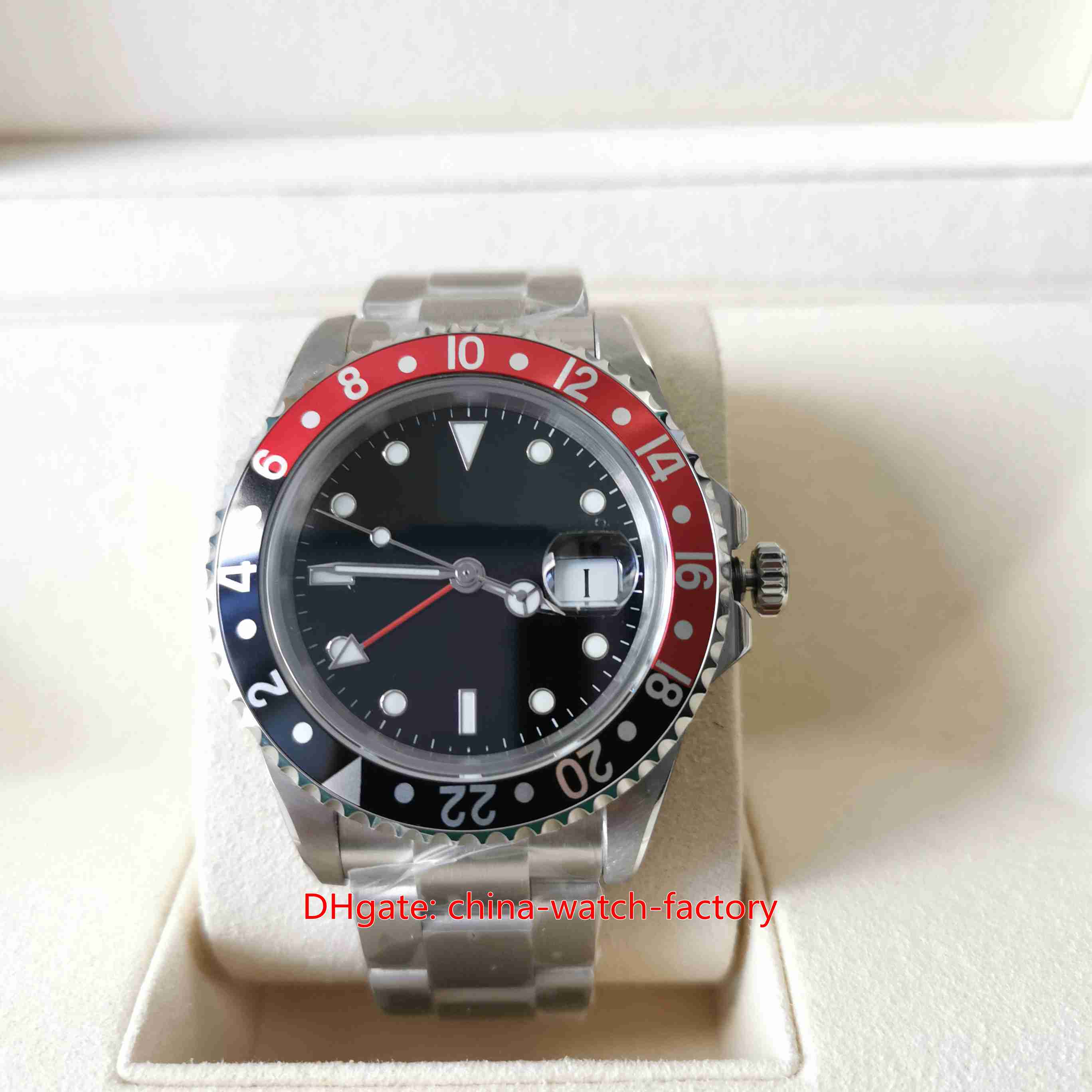 BP Factory V2 Mens Watch Antique 40mm GMT 1675 Vintage Black Red Bezel Stainless Steel Watches Sapphire Asia 2813 Movement Mechanical Automatic Men's Wristwatches