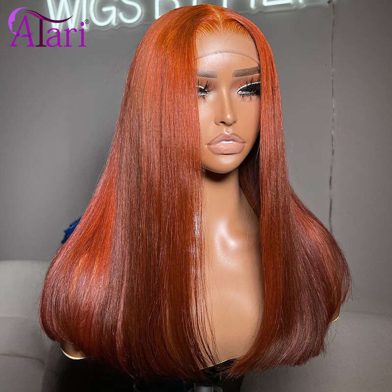 Transparent 13X4 13X6 Frontal Ginger Orange Straight Human Hair Wigs For Black Women Pre Plucked 5X5 Lace Closure Wig