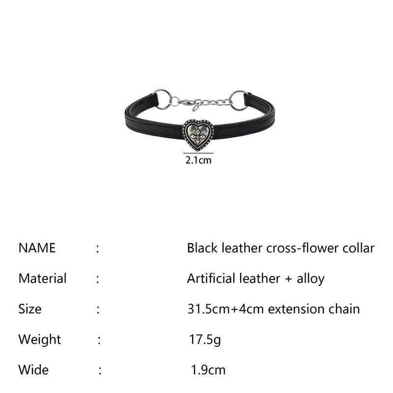 Vintage Flower Heart Necklace for Women Fashion Punk Pu Leather Choker Collar Chain Jewelry Goth Cool Stuff Couple AccessoriesX240918
