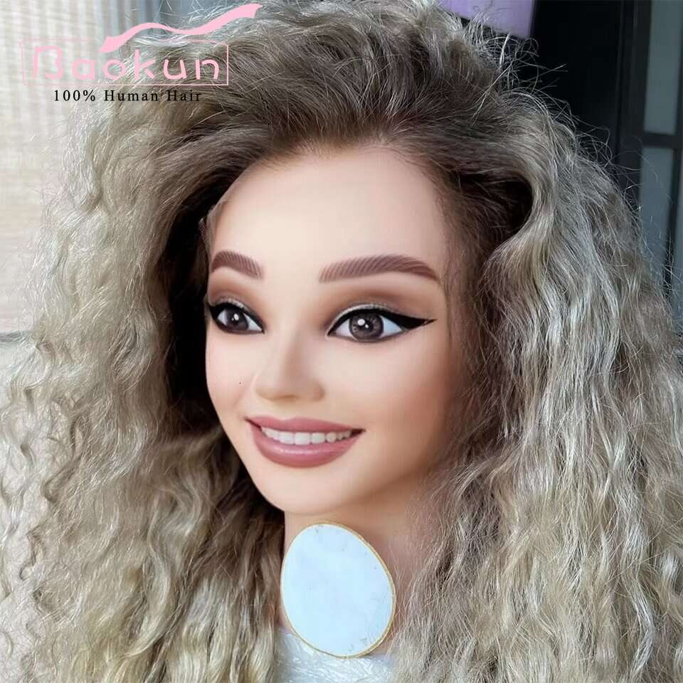 13X4 Ash Blonde Curly Front Preplucked 13X6 HD Human Hair Lace Frontal Wig Brazilian Glueless Wigs For Women