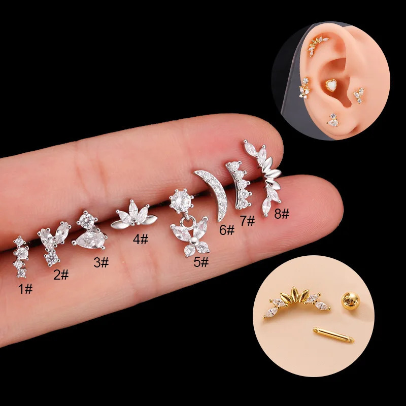 316L Steel Tragus/Cartilage Piercing Stud 16G Stainless Steel Cartilage Cubic Zirconia Stud Earrings for Women Girls 260711BJ - view 3