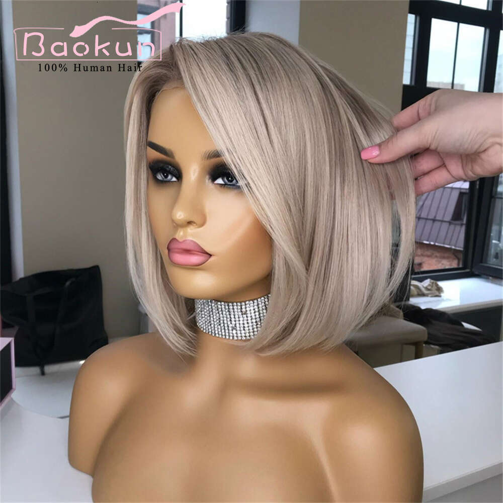 13X4 Ombre Ash Blonde Front Human Hair Wigs For Women Short Bob 360 13X6 HD Transparent Lace Frontal Wig