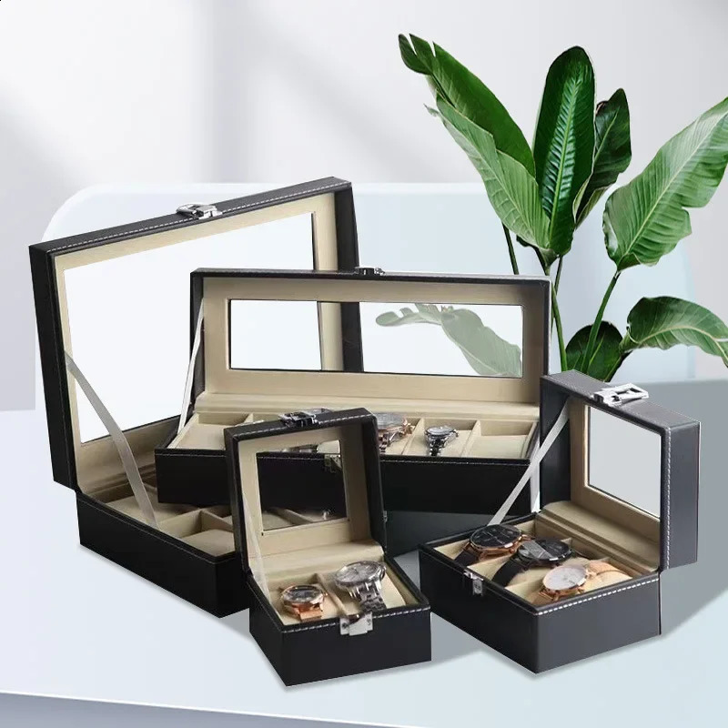 selling PU leather display storage box mens watch with glass top 240912