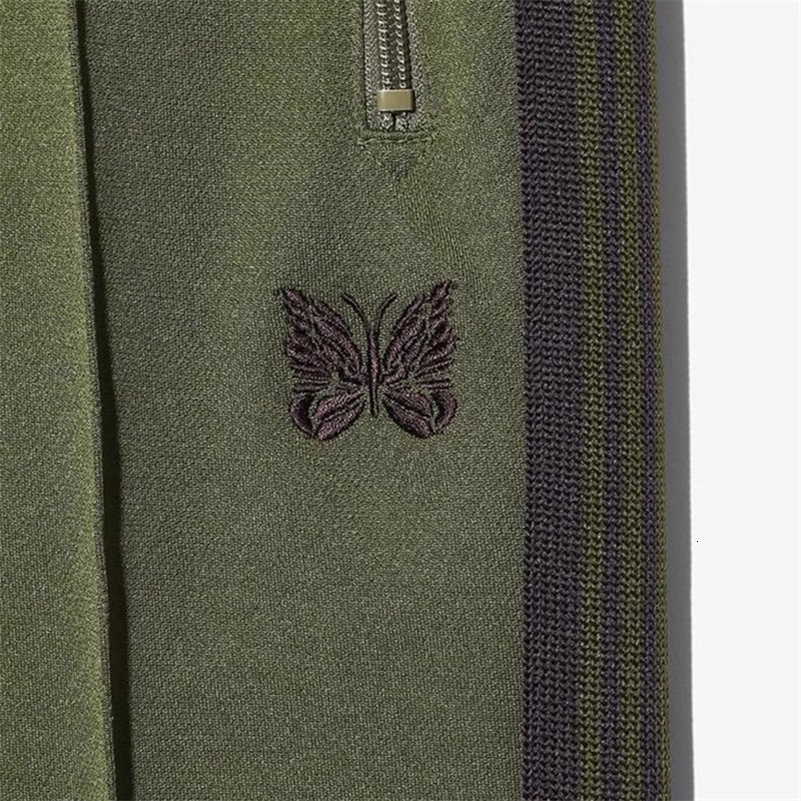 2024 Olive Green Wide Leg Sweatpants Men Women Top Quality Butterfly Embroidery Pants Jogger Drawstring Striped Trousers 240911