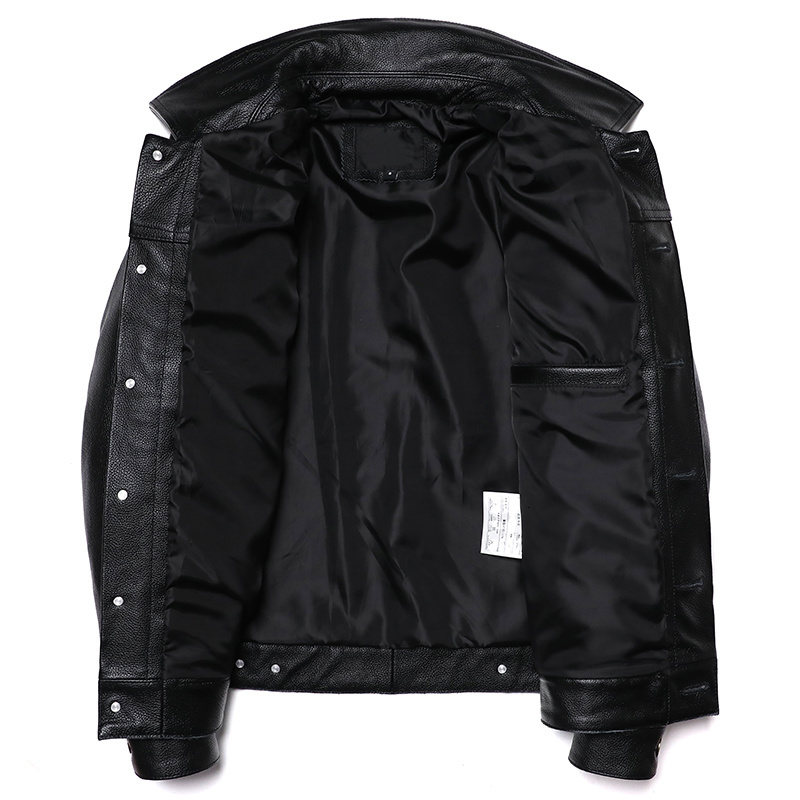 2023 New Cowboy Genuine Leather Jacket Men's Natural Cowhide Slim Short Coat Casual Style Single Breasted Fashion Clothes