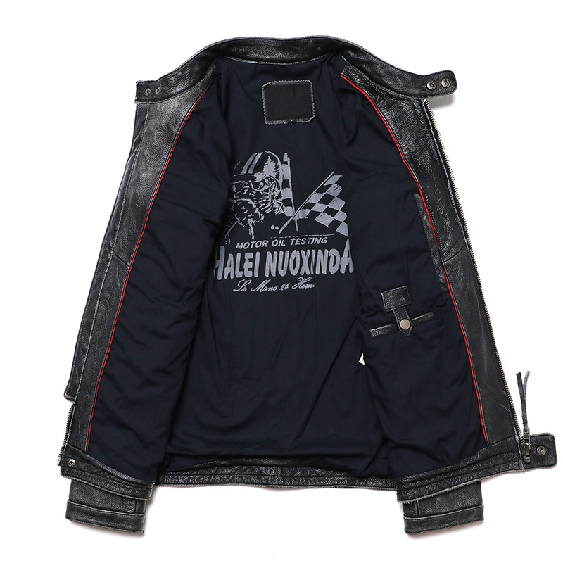 New Vintage Grey Motorcycle Genuine Leather Jacket Men's Biker Natural Cowhide Jackets Man Slim Cool Clothing Coat