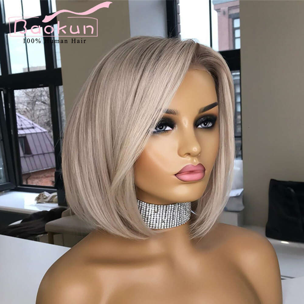 13X4 Ombre Ash Blonde Front Human Hair Wigs For Women Short Bob 360 13X6 HD Transparent Lace Frontal Wig