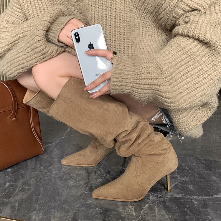 Women Boots Pointed Toe Plus Size Stiletto High Heel Thick Sole Comfort Fashion Free shipping