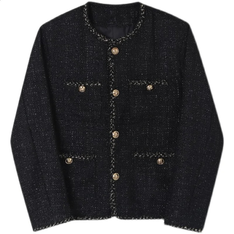 Korean Fashion Woven Tweed Suit Men Coat Round Neck Long Sleeve Single Breasted Male Jackets Casual Autumn Tops N19 240911