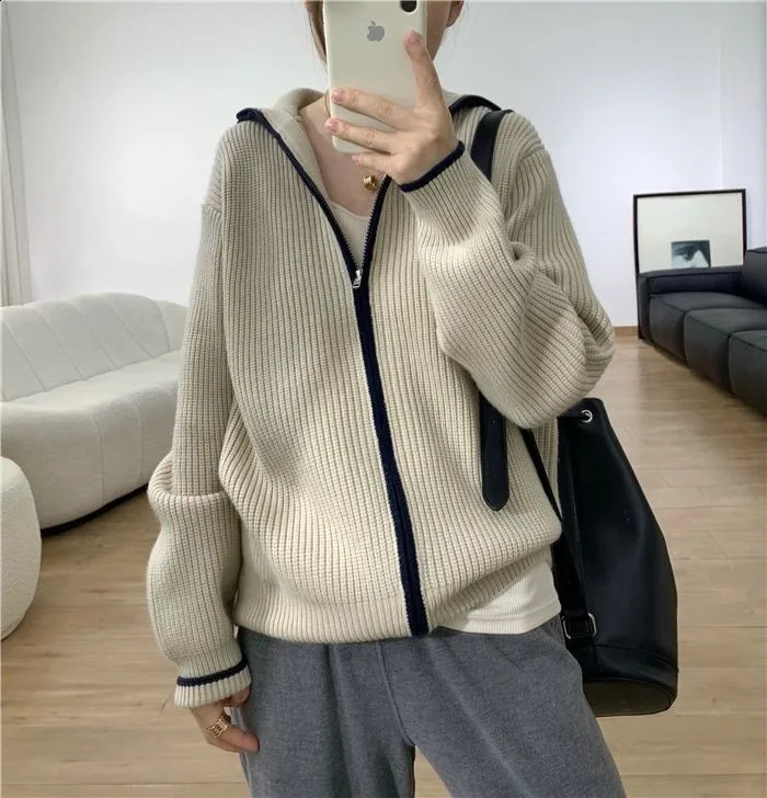 Autumn And Winter Cashmere Zipper Cardigan Womens Loose Cashmere Sweater Cardigan Female Coat 240914