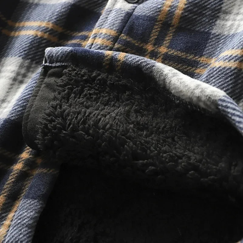 Mens winter wool linen warm plain weave shirt jacket casual long sleeved flannel plaid shirt mens western denim button chemistry 240914