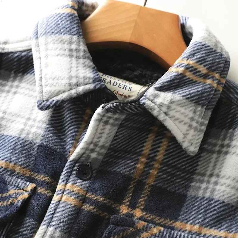 Mens winter wool linen warm plain weave shirt jacket casual long sleeved flannel plaid shirt mens western denim button chemistry 240914