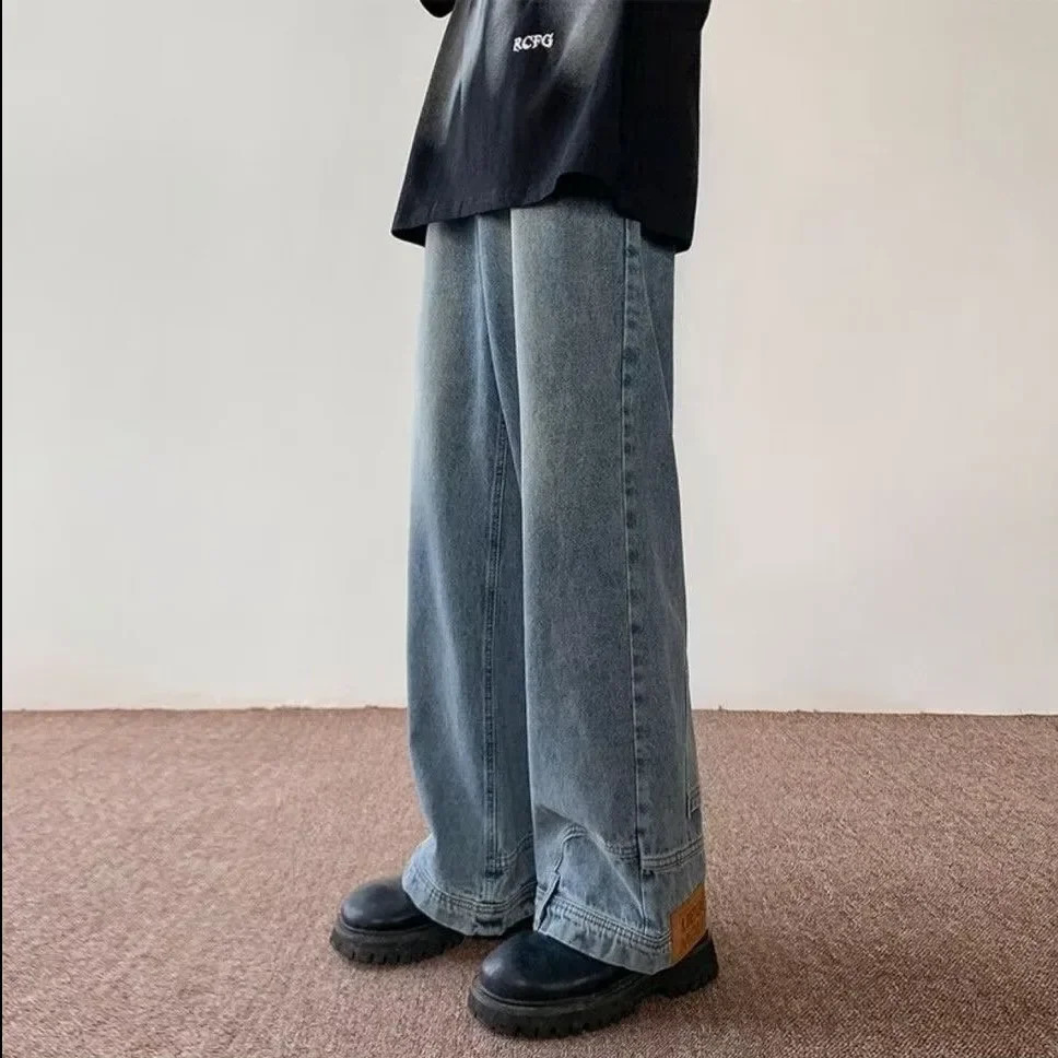 American Style High Street Upside Down Sensibility Jeans European Hip Hop Streetwear Mens Fit Straight Leg Pants 240918