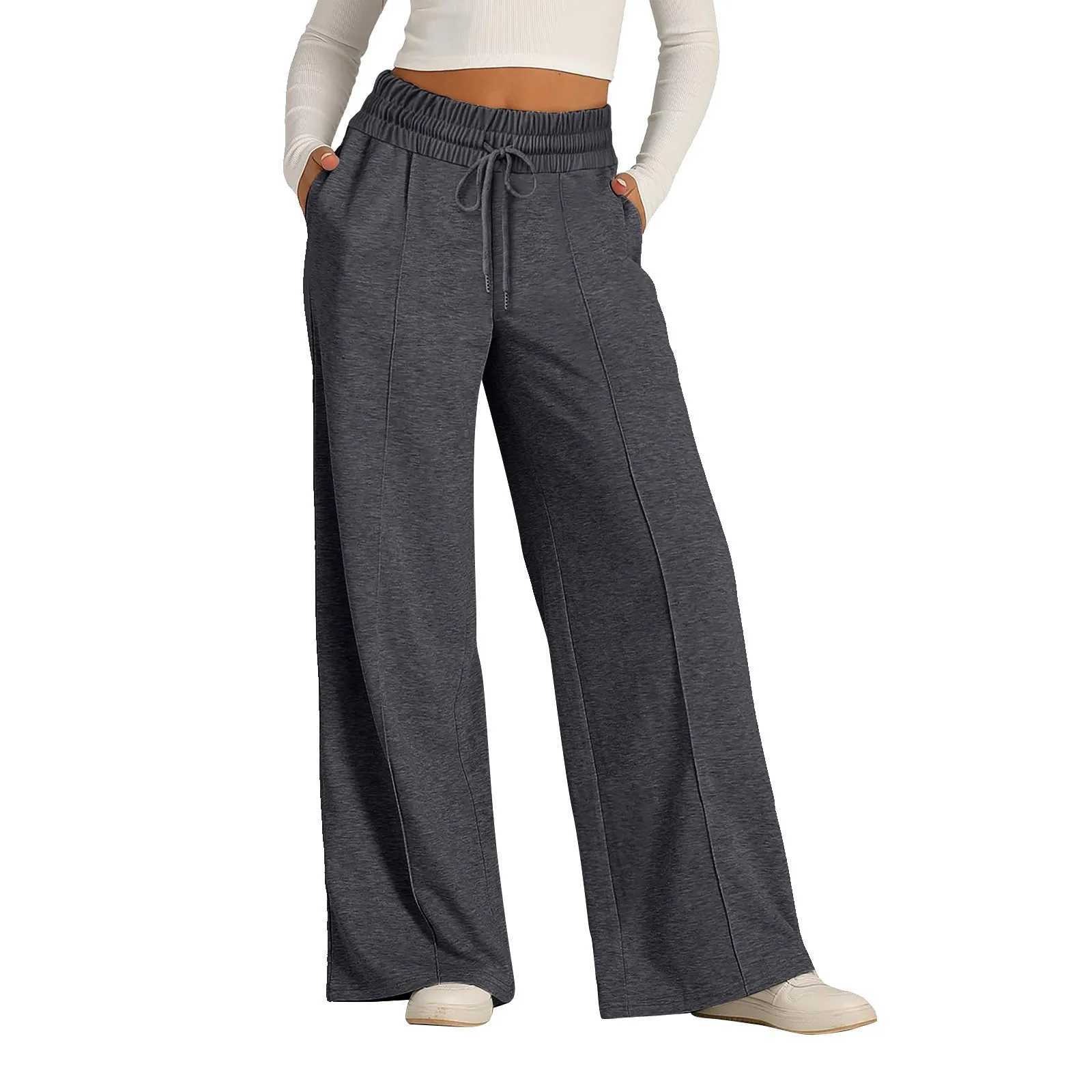 Womens Pant High Waisted Cotton Linen Pants Drawstring Waist Wide Leg Loose Trousers with Pockets M240918