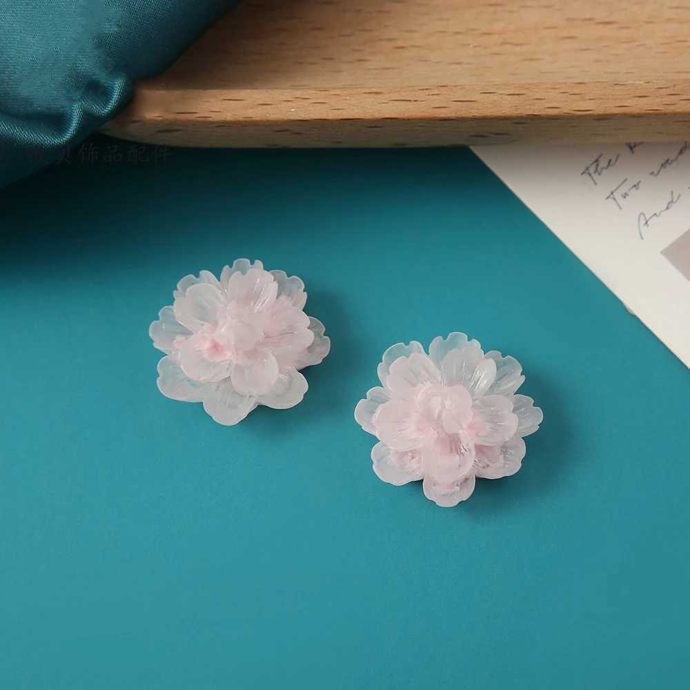 Big Transparent Ice Double Layers Flower Stud Earring Female Sweet Pink Blue Resin Jewelry Wedding Best Friend Christmas GiftX240918