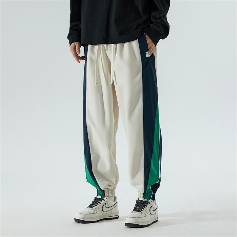 Una Reta Man Pants Harajuku Hip Hop Color Stitching Pants Men Sweatpants Fashion Elastic Waistline Sweatpants Couple Trousers 240911