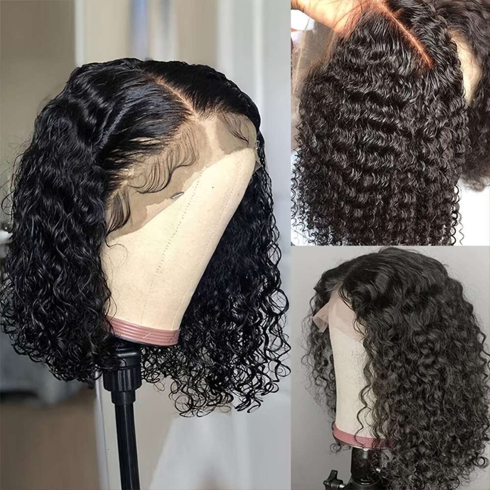 13X4 Lace Frontal Human Brazilian Deep Wave Bob Natural Haire Remy Short Curly Closure Wig Preplucked Baby Hair