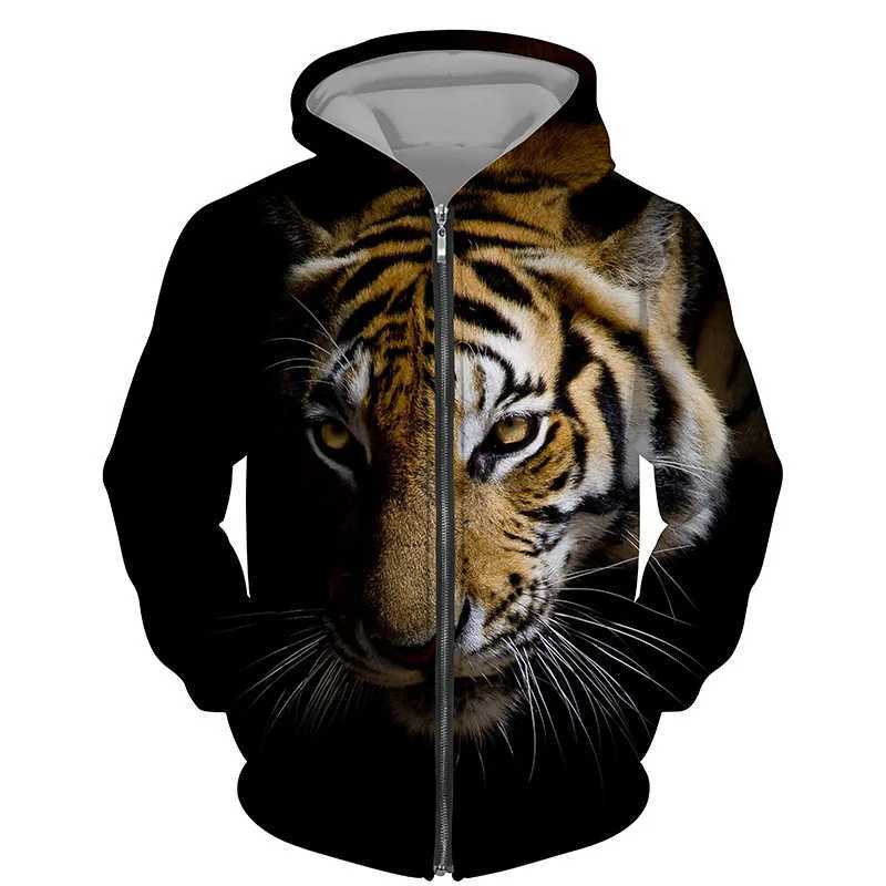 Hoodies 3d Printed Animals Tigers Zipper Men Women Hooded Oversized Hoodie Kids Zip Up Sweatshirts Tracksuits CoatX240918