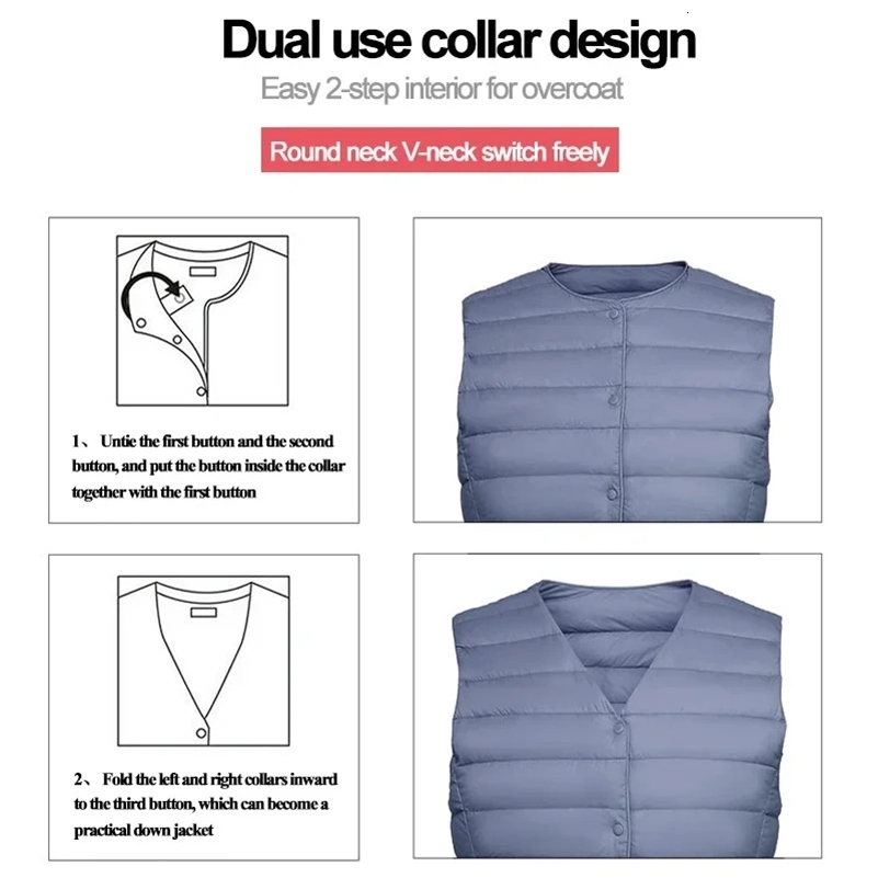 Women Sleeveless Puffer Jacket Spring Winter Female 90% White Duck Down Ultra Lightweight Packable Warm Down Liner Vest 240911