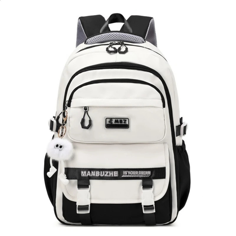 High school girls backpack fashionable New large capacity travel black and white lightweight university student 240913