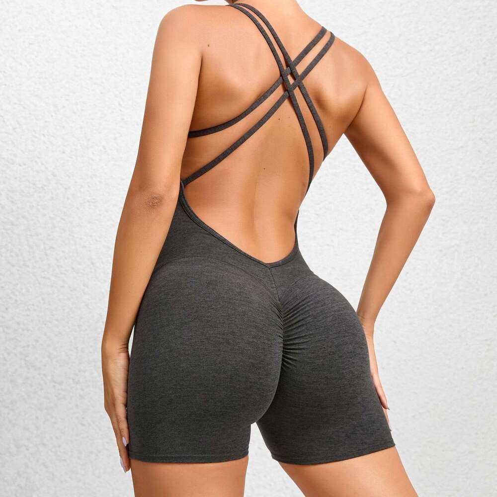 New pleated peach hip yoga pants, European and American quick drying fitness pants, women's training dance sports yoga jumpsuit