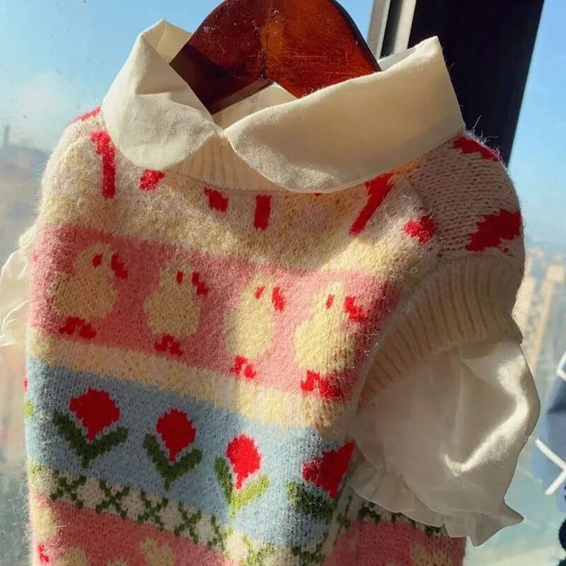 Clothing Dogs Ral Sweater Sweaters Pet Cotton Sweet Dog Clothes Costume Small French Bulldog Print Autumn Winter Pink Girl Mascotas s