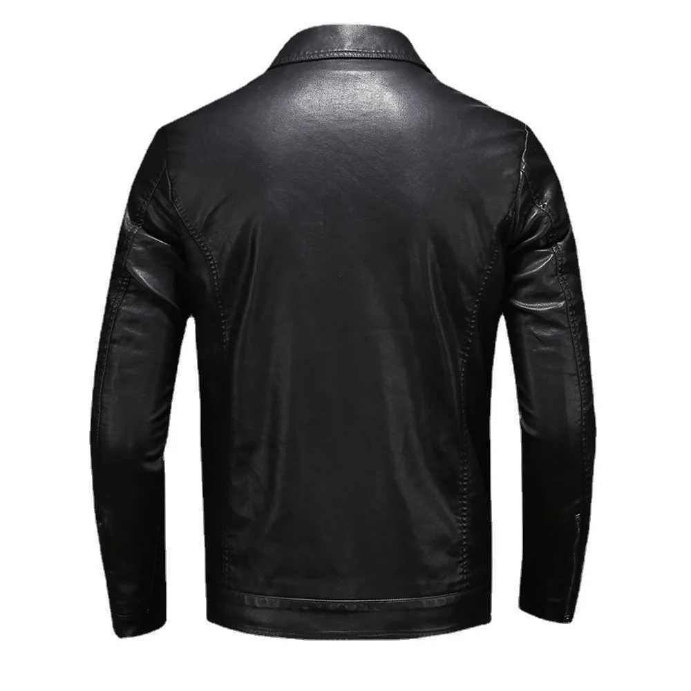 JUMPSNOW Mens Motorcycle Leather Jacket Large Pocket Black Zipper Collar Slim Fit Mens Spring Autumn High Quality PU Coat W240918