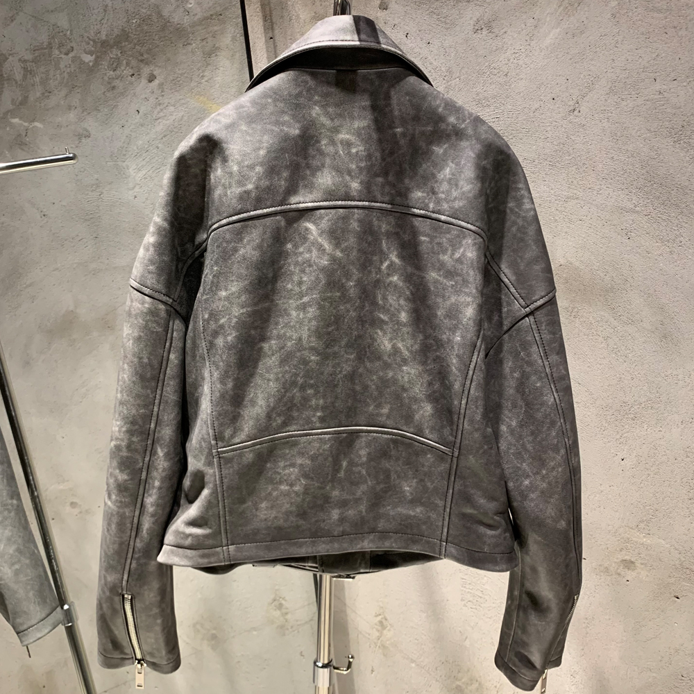 Oversized Vintage Ladies Biker Jacket In Leather Women Natural Sheepskin Coat I020