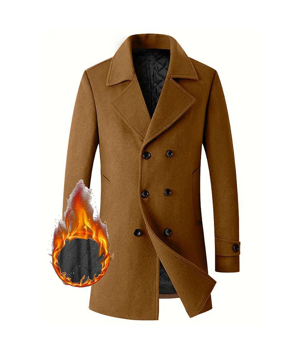 High quality autumn and winter mens woolen coat fashionable and cotton double breasted long jacket casual jacket mens clothing Y240924