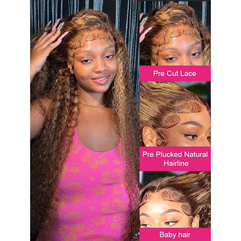 Wear And Ombre Highlight Deep Water Wave 6X4 Hd Lace Glueless Pre Plucked Human Wigs Ready To Go Curly Wig 100%