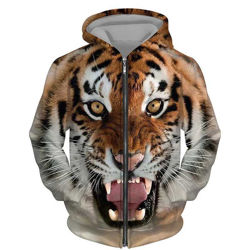 Hoodies 3d Printed Animals Tigers Zipper Men Women Hooded Oversized Hoodie Kids Zip Up Sweatshirts Tracksuits CoatX240918
